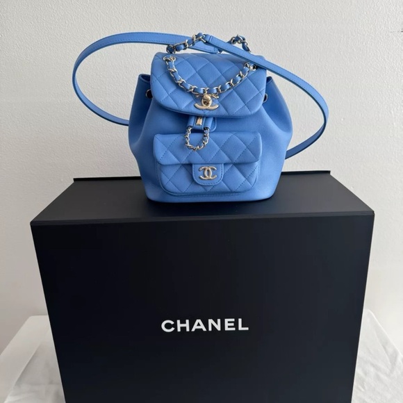 CHANEL DUMA Backpack - 24P - Blue Bag With Silver Accents - Picture 1 of 15